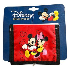 Disney Mickey & Minnie Mouse Kid's 2000s Bifold Velcro Wallet, Red w/ Black Trim